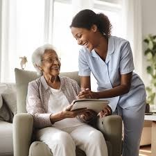 companion with a senior discussing a visit plan